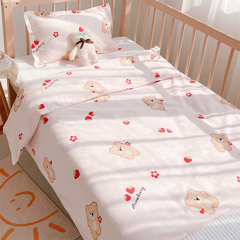 3 sztuk zestaw noworodka pościel do łóżeczka niemowląt łóżko bawełna lniana drukowane narzuta na prześcieradło i kołdrę poszewka na poduszkę niestandardowy rozmiar cztery pory roku