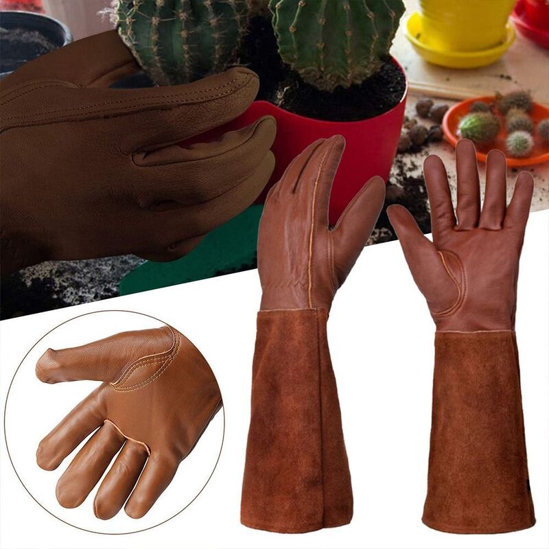 Длинные защитные рабочие перчатки для сада, кожаные дышащие перчатки для обрезки, садовые промышленные защитные рабочие перчатки