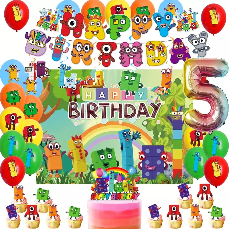 The Numberblocks Birthday Decoration Numberblocks Party Supplies Balloon Banner Backdrop Cake Topper Baby Shower