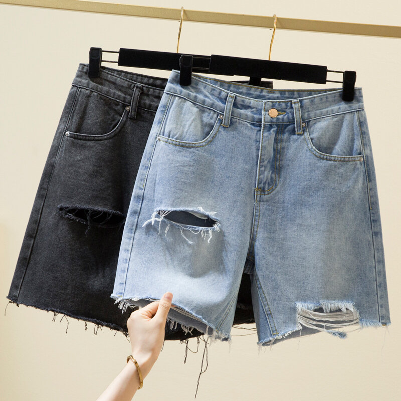 Pantalones cortos vaqueros para mujer, Shorts femeninos de estilo informal, rasgados, con agujeros, ropa de calle, verano, M-4XL