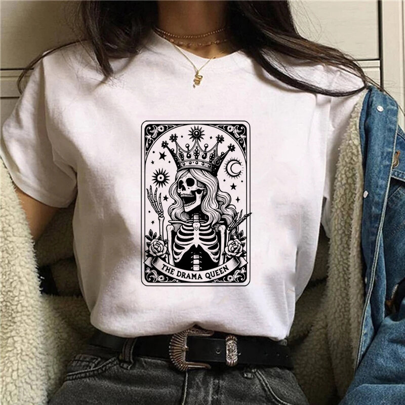 The Drama Queen Printed T-Shirt Women's Fun O-Neck Vintage Top Printed Casual Style Printed Short Sleeve Tarot Brand T-Shirt.