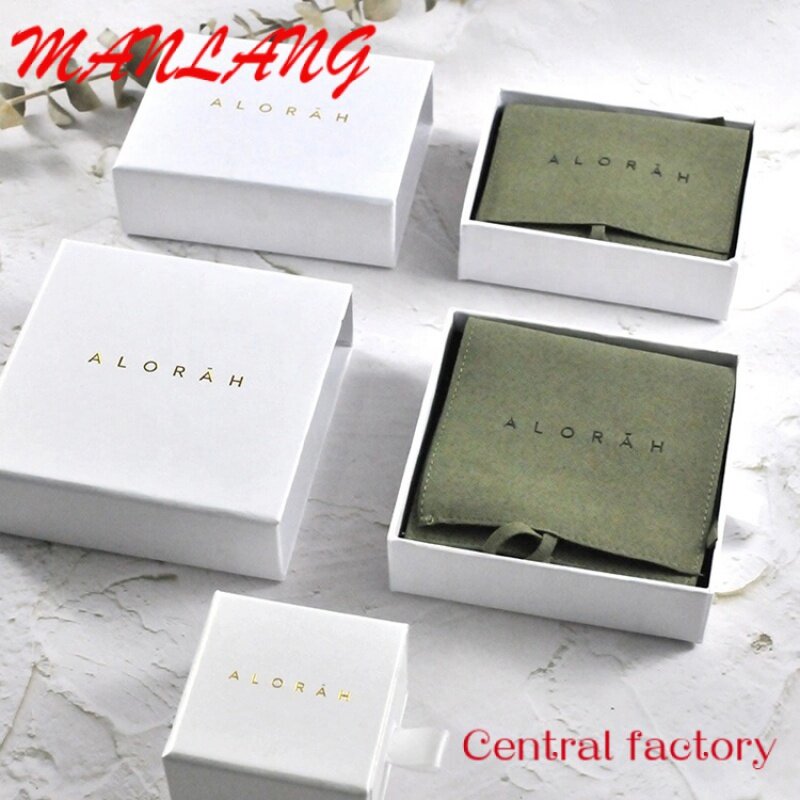 Kotak kemasan perhiasan cetak Logo kustom kotak kemasan perhiasan laci putih kotak kertas hadiah geser kotak kemasan perhiasan