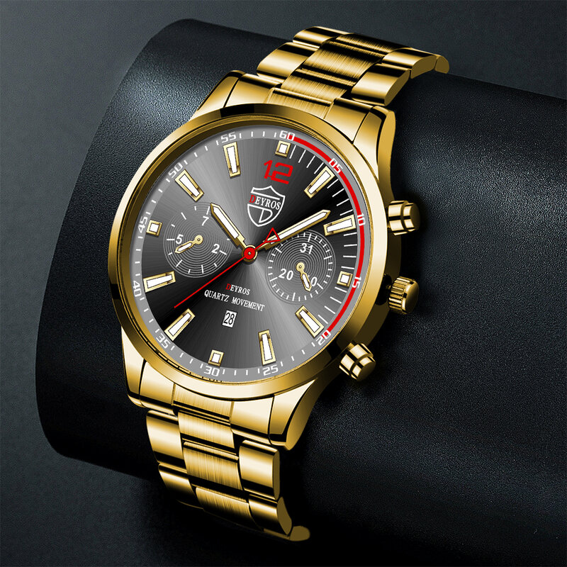 럭셔리 남성 패션 시계, 남성용 비즈니스 캐주얼 실버 스테인레스 스틸 쿼츠 시계, 남성 캘린더 가죽 발광 시계
