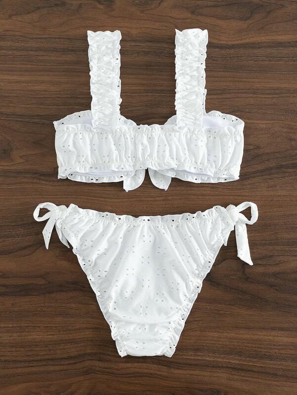 Schiffy Knot Front Tie bikini laterali 2024 costume da bagno bianco costumi da bagno donna Sexy bagnanti bagno nuoto costume da bagno Beachwear