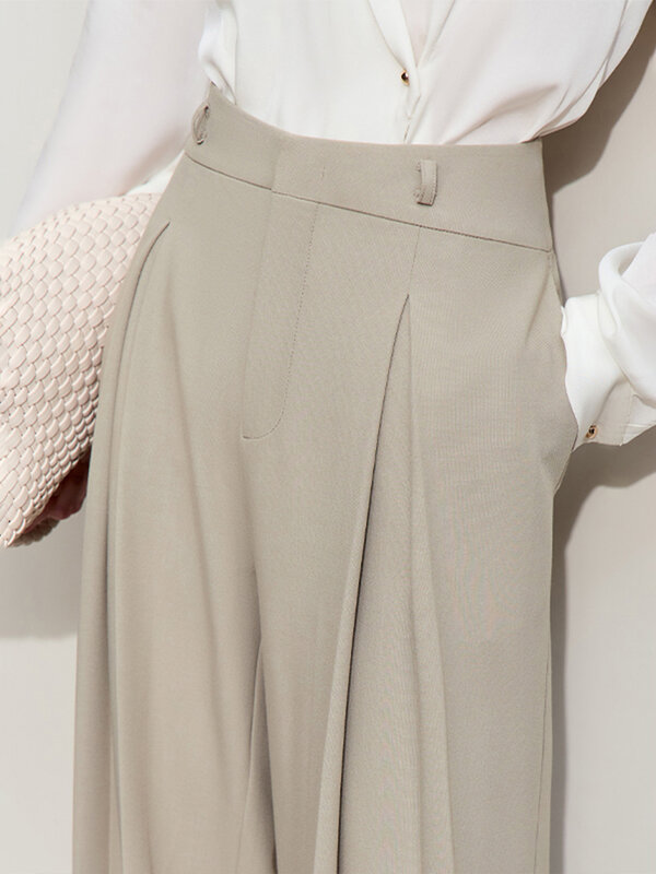 Amii minimalizm 2024 wiosenne spodnie z szerokimi nogawkami dla kobiet nowe podmiejskie, sznurowane, plisowane, luźne, solidne, leniwe spodnie 12451067