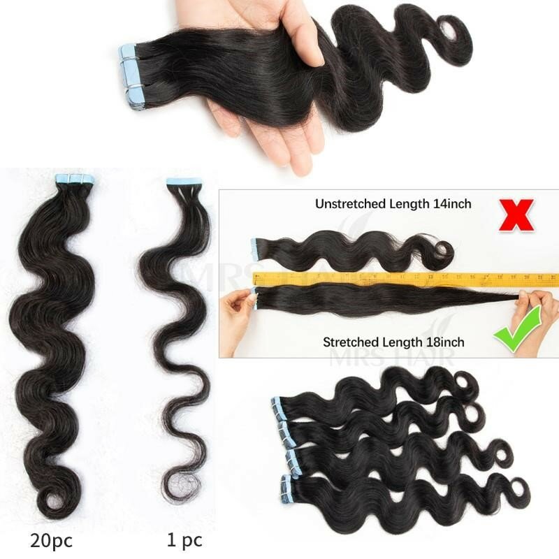 MRS HAIR Body Wave Tape In Human Hair Extensions Tape Hair Extensions Skin Weft Hair Extensions Remy Natural Hair Weavy 26 Inch