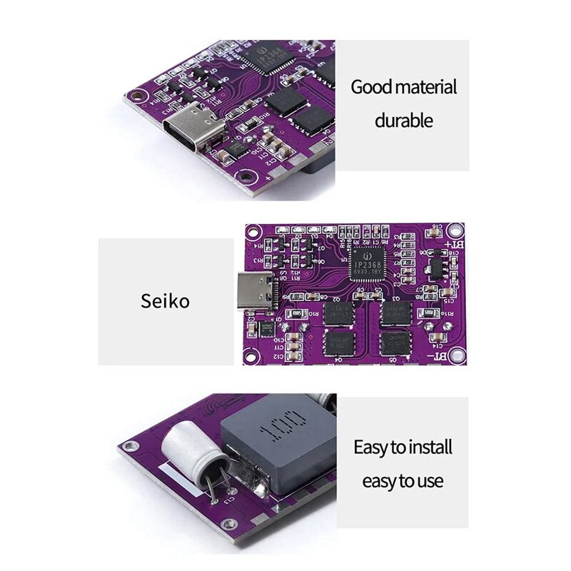 Módulo de carregamento rápido bidirecional, Buck-Boost, interface tipo C, bateria de lítio 4S, IP2368, 100W