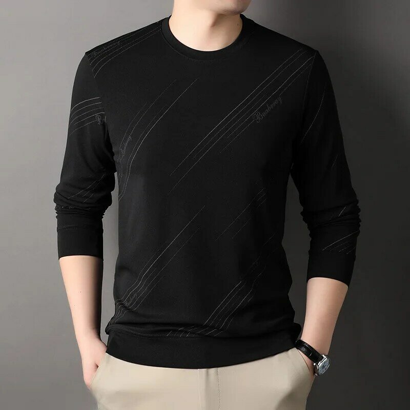 Korean Fashion New Men's Hoodies Commute Causal Men Tops Spring Autumn Office Clothes Stripe Round-neck Hoodies Slim Pullovers