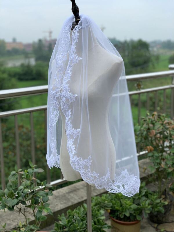 Única camada de renda véu curto feminino estilo coreano casamento vestido véu acessórios vendas diretas da fábrica