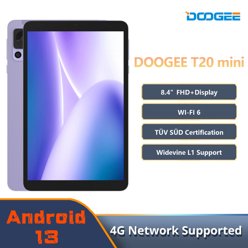 DOOGEE-mini tableta T20, 4GB + 128GB, 7,4mm, 8,4 pulgadas, FHD, TÜV, SÜD, pantalla certificada, cámara trasera de 13MP, Widevine L1, 5060mAh