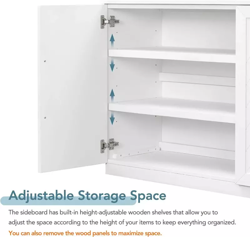 60" Adjustable Shelves,Kitchen Buffet 4 Doors Modern Freestanding Sideboard Storage Cabinet with Silver Handles for Living Room