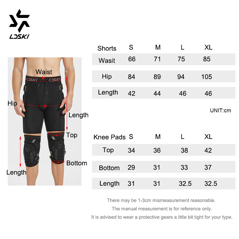 LDSKI New Ski Impact Shorts Knee Pads Flexible Lightweight Breathable Cushion Shock Absorbing Hip Tailbone Protection Snowboard