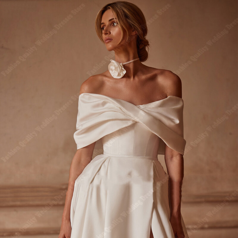 Delicati abiti da sposa da donna con spalle scoperte abiti da banchetto di fidanzamento popolari lunghezza di lavaggio principessa Vestidos De Novias