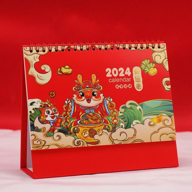 Calendario de escritorio de dragón 2024, libro de Plan de bobina en espiral de estilo Simple para registro mensual de eventos, suministros escolares de oficina