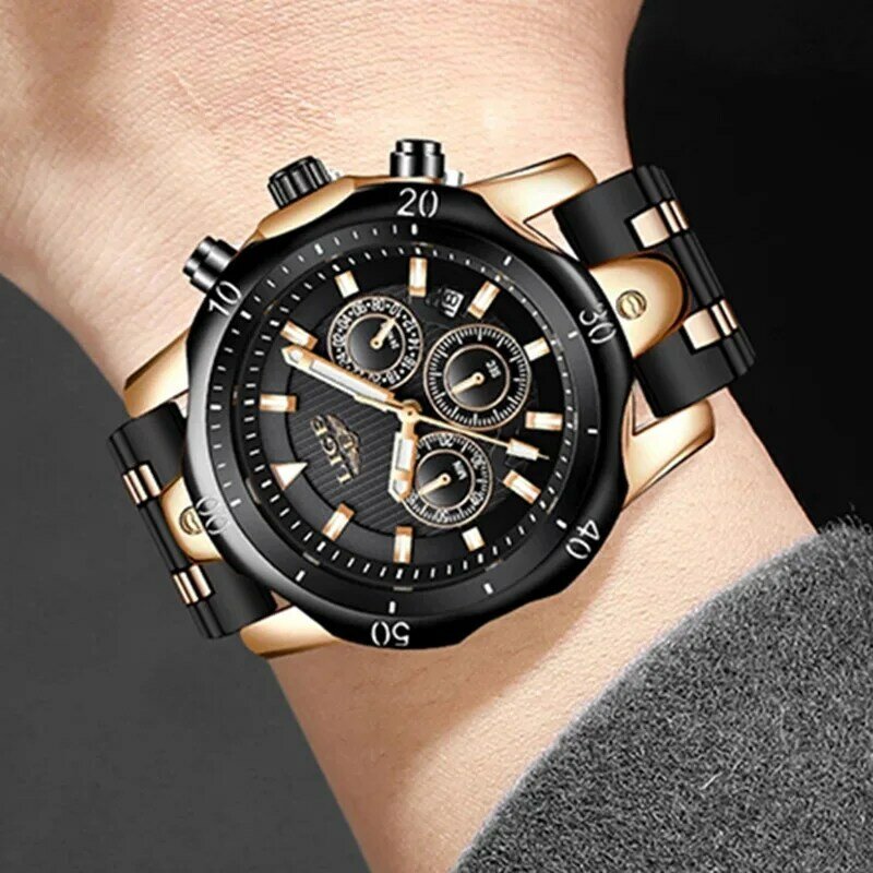 LIGE moda data Quartz mężczyźni zegarki Top marka luksusowe Casual mężczyzna zegar Chronograph Sport mężczyzna zegarek na rękę Relogio Masculino