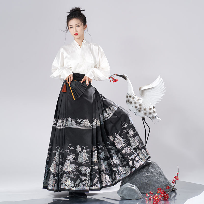 Yourqipao-falda con cara de caballo para mujer, vestido tradicional bordado, Hanfu, Original, chino, diario