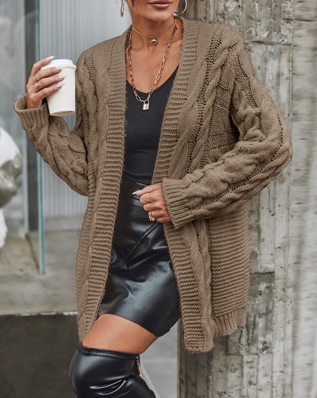 Women's Cable Knit Open Front Cardigan 2023 New Autumn Winter Casual Long Sleeve Oversized Commuting Style Daily Coat