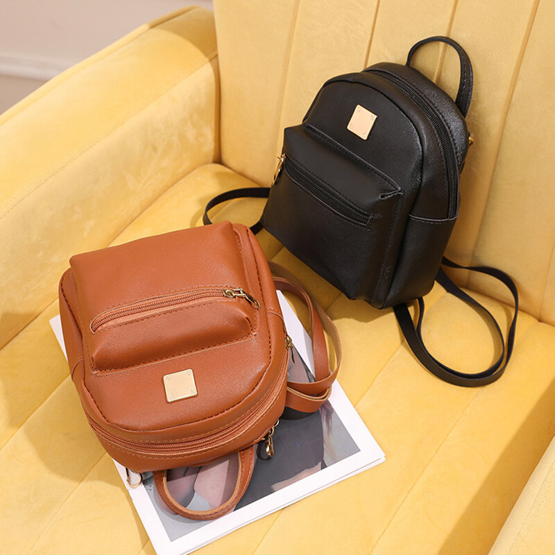 Fashion New Women Korean Style Mini Backpack PU Leather Small Backless Bag Multi-Functional Girls' Small School Backpack