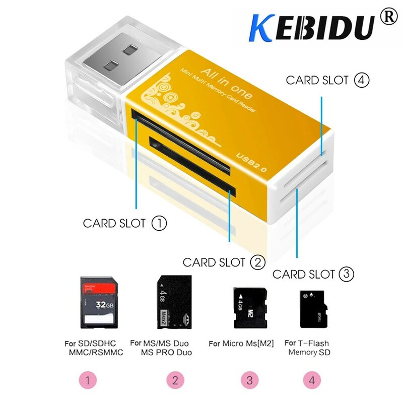 Kebidu All In 1 Memory Card Reader USB 2.0 Multi SD/SDHC MMC/RS MMC TF/MicroSD MS/MS PRO/MS DUO M2 Card Reader Wholesale TF