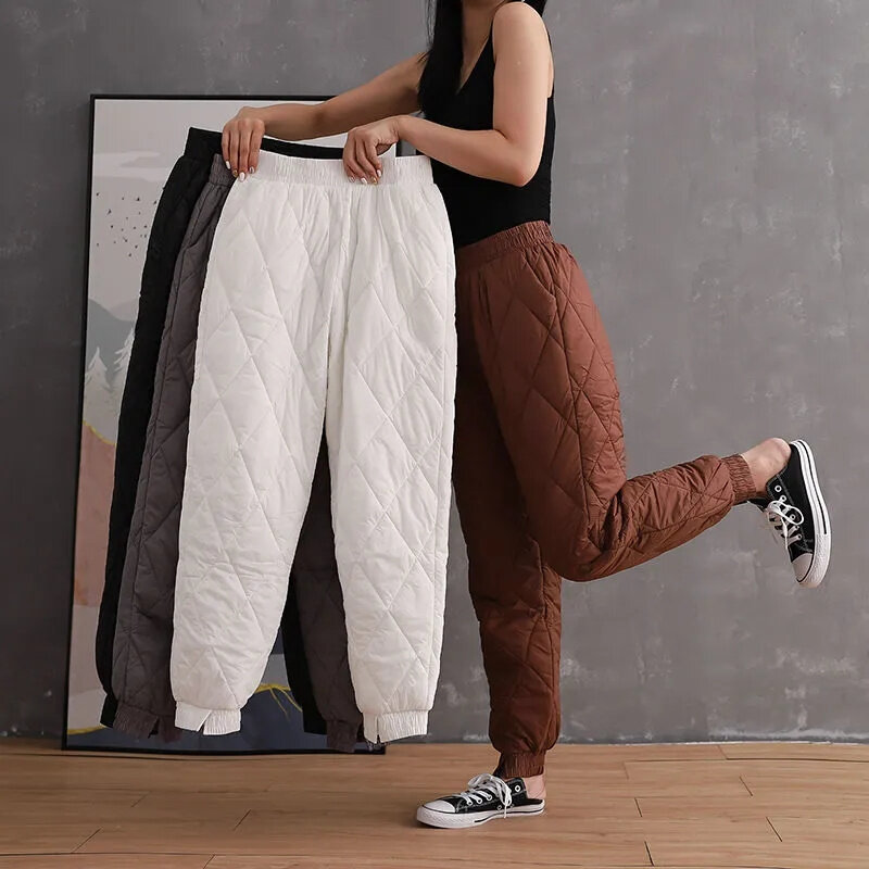 2023 пуховые брюки с хлопковой подкладкой, женские прямые брюки, Осень-зима, плотные теплые повседневные брюки, женские однотонные свободные хлопковые брюки