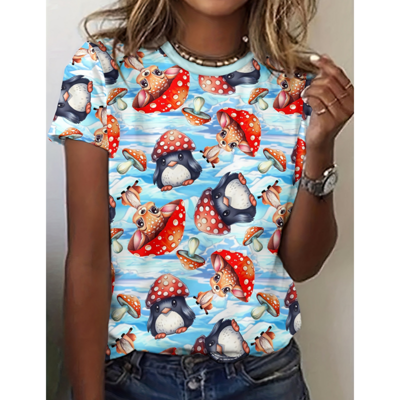 T-shirty damskie płowe słodkie zwierzę 3d T-Shirt z nadrukiem Fawn Fawn casualowe z krótkim rękawem zabawny Top Oversized odzież damska