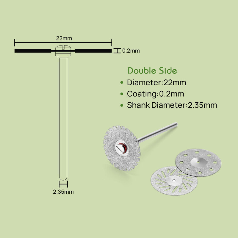 Disco de polimento lateral duplo para polidora, ferramenta de corte rotativa do dentista Polidor de laboratório dental, 0.2mm Mandril 10Pcs