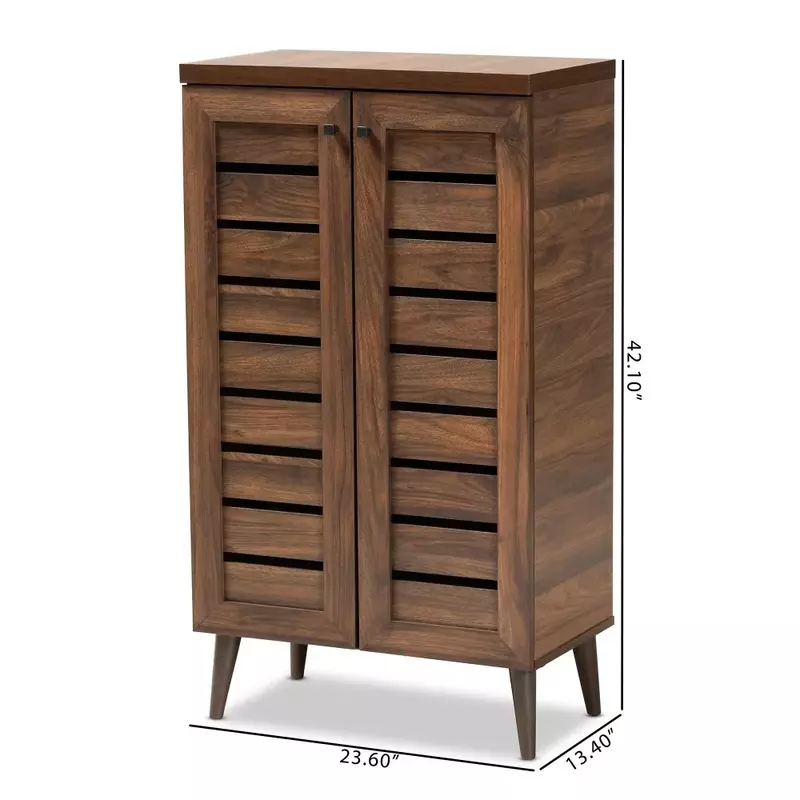Shoe Cabinet, Walnut Brown Finished，Modern and Contemporary, Wood 2-Door Shoe Cabinet