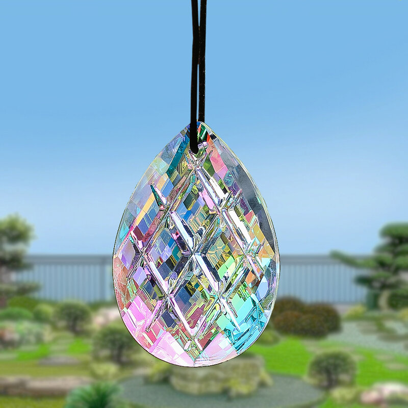 1pc 50mm AB Colorful Crystal Grid Water Drop Pendant Garden Suncatcher Light Collection Glass Prism Artwork Chandelier Accessory