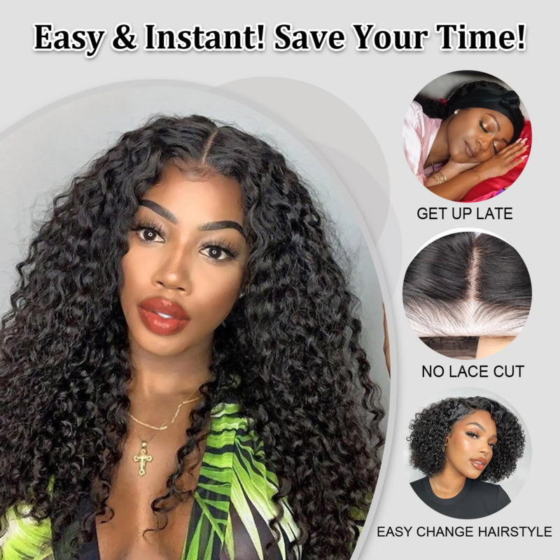 Glueless Deep Wave HD Transparent Curly Lace Front Wig Human Hair Pre Plucked Glueless Kinky Curly Lace Front Wig Human Hair Wig