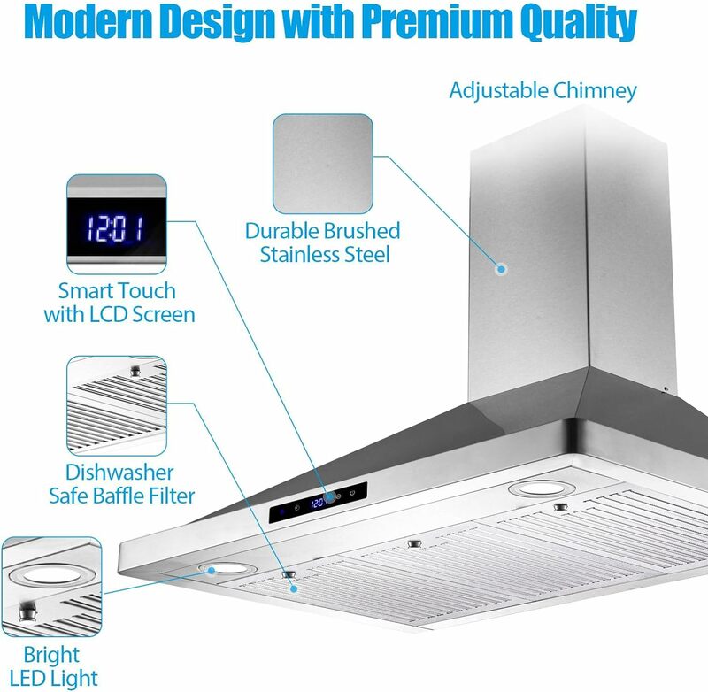 Tieasy 36 inch 700CFM Wall Mount Touch Panel Ducted/Ductless LED Lights Stainless Steel Range Hood for kitchen USGD1090