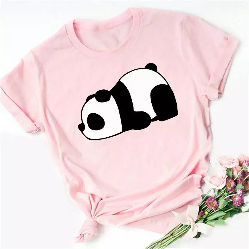 Летняя женская футболка, свободные топы, милая панда, сердечки, принт, короткий рукав, женская Свободная Повседневная футболка, женский топ, футболка