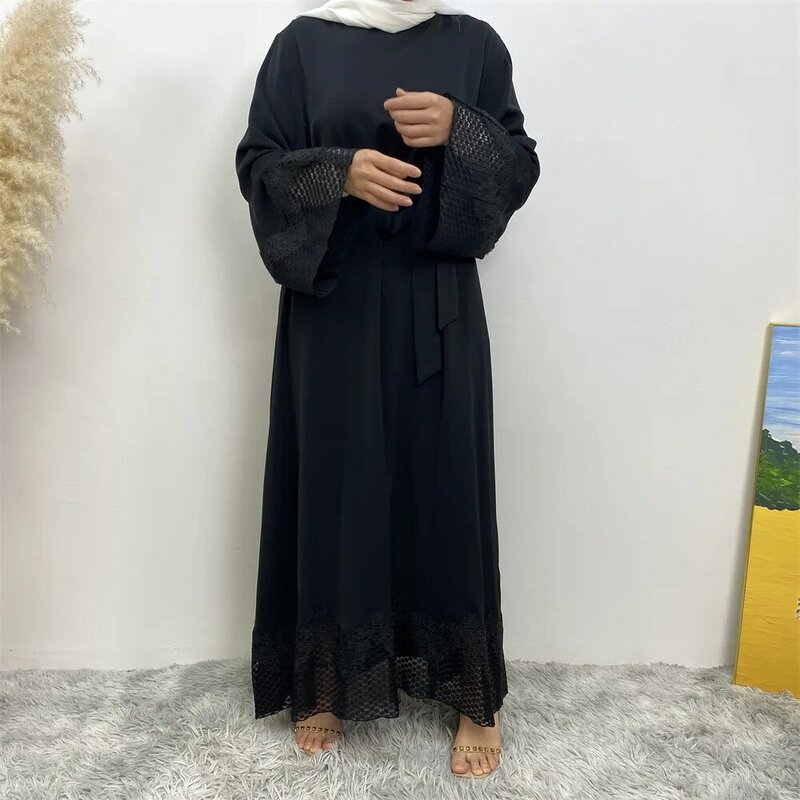 Kaftan Abaya Lebaran Ramadan Muslim wanita gaun Maxi pakaian Islami Dubai Turki jubah Arab Jalabiya Belted Abaya Musulman Kaftan
