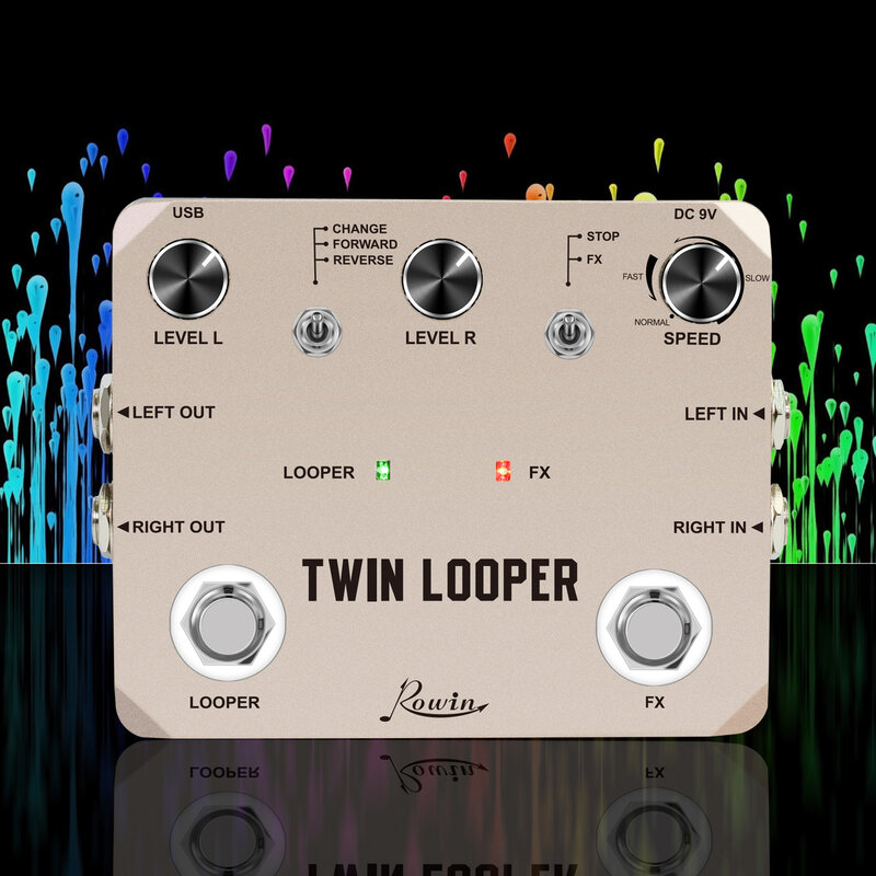 Rowin Twin Looper Electric Guitar Effect Pedal Loop Station 11 Types of Play with 10 Minutes of Recording Time True Bypass