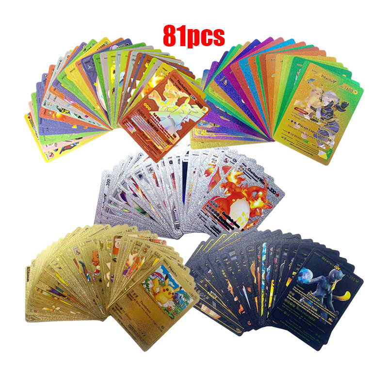 Cartas Pokémon Rainbow para Crianças, Ouro, Prata, Vmax, Coleção de Cartas GX, Treinador de Batalha, Espanhol, Inglês, Francês, Presentes de Natal