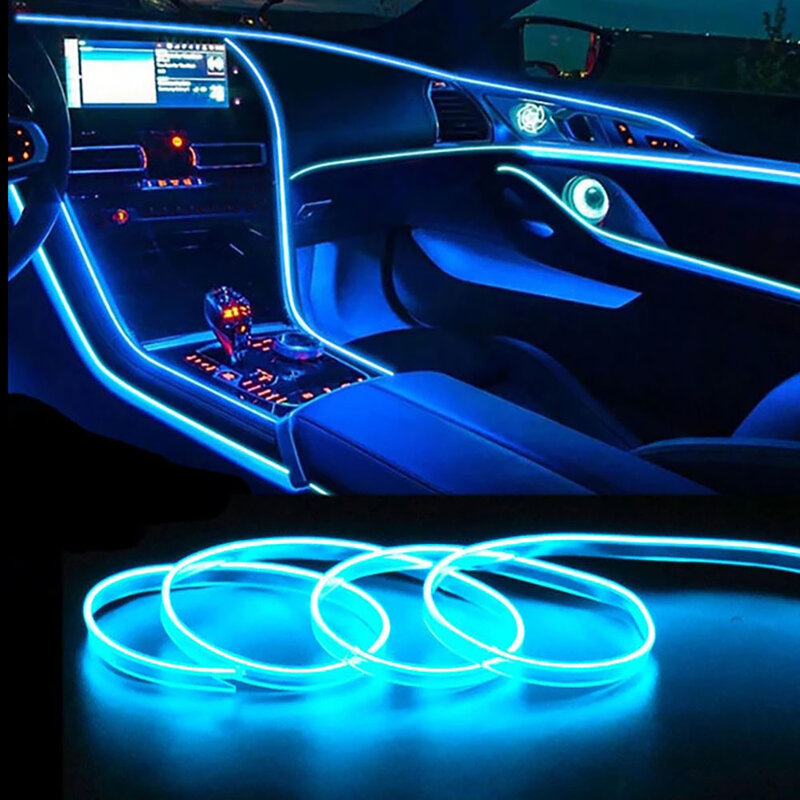 Tira de luces Led para el ambiente del coche, cinta de luz de neón Rgb, iluminación de fondo, lámpara Flexible de silicona, cinta luminosa para decoración del coche