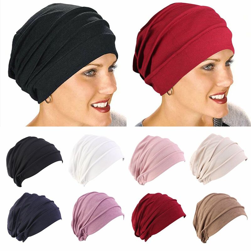 Beanies wanita syal kepala rambut rontok, topi Turban wanita hijab Muslim penutup kepala