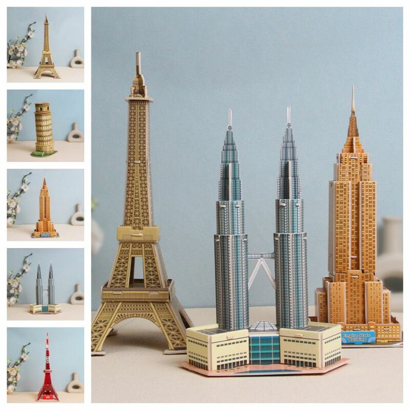 Paper World Famous Buildings Model 3D Assembling Model DIY Constructions Toys House Leaning Tower of Pisa Desktop Decorations