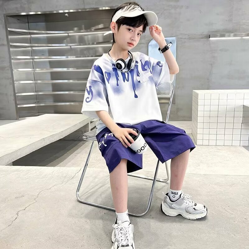 2024 New Boys Girls Sports Short Suit Korean High Street Fashion Kids T-shirts Shorts 2 Piece Set High Quality Children's Set