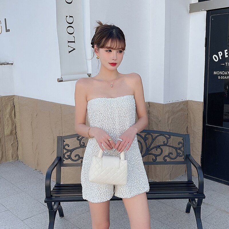 Summer New Solid Color Fashion Sexy Jumpsuit Nightclub Strapless Sleeveless Sexy Hip Hop High Waist Backless Women's Wear