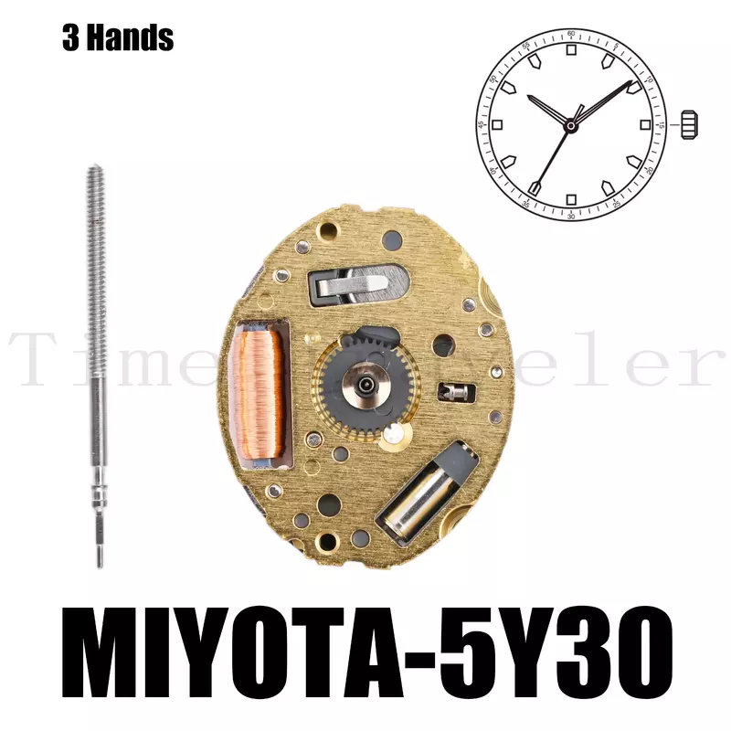 5y30 Movement Miyota 5Y30 Movement Size  5 1/2×6 3/4’’’ Height  2.54mm 3 Hands Small movement perfect for smaller designs