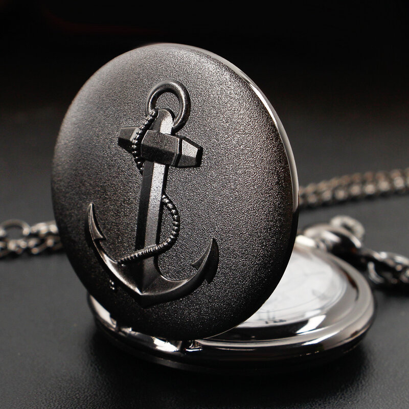 3D Rope Black Sailing Design Quartz Pocket Watch Pendant Chain FOB Watch Jewelry Necklace for Men Women Collectibles