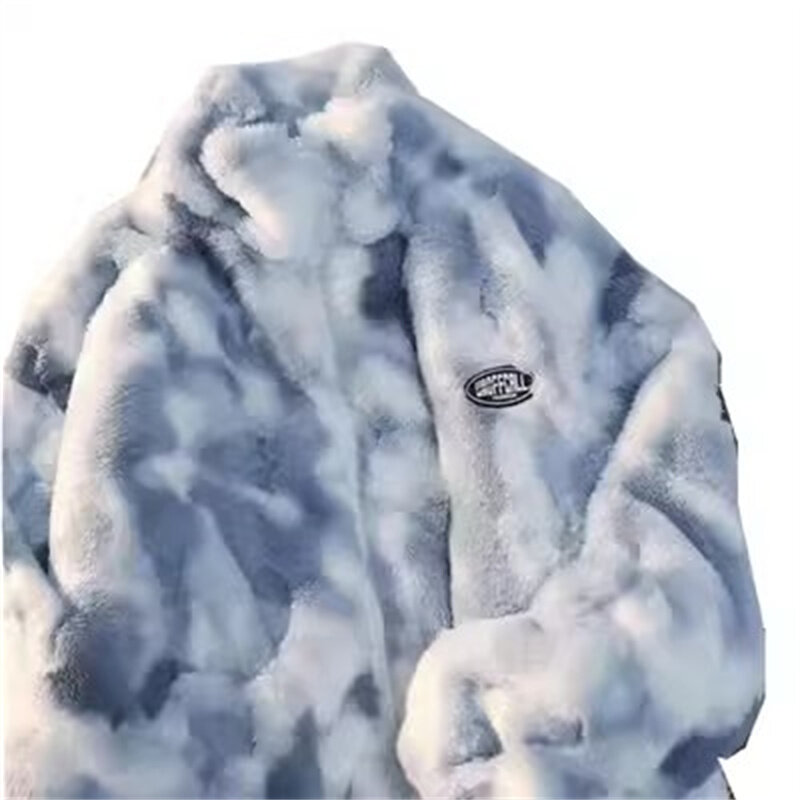 2023 nuovo coreano primavera e autunno Tie Dyed colletto in piedi sciolto lana di agnello cotone Outwear cappotto in pile di agnello coppia cappotto di peluche