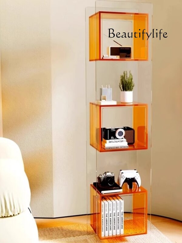 Acrylic Floor-to-Wall Bookshelf Corner Storage Display Bookcase Designer Multi-Layer Shelf