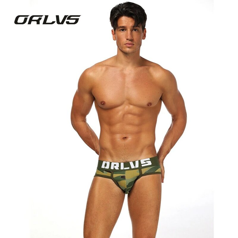 ORLVS-Ropa Interior Sexy de camuflaje para Hombre, calzoncillos de algodón, bragas antideslizantes, Gay, Cueca