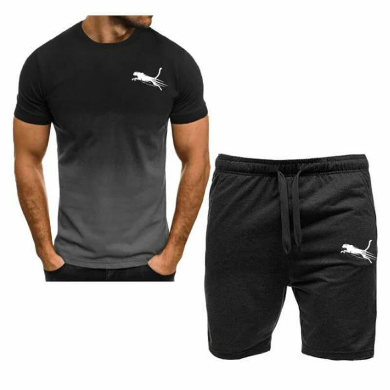2024 new men's fashionable sportswear, summer wear, men's fitness wear, short sleeved T-shirt and shorts, quick drying 2-piece s