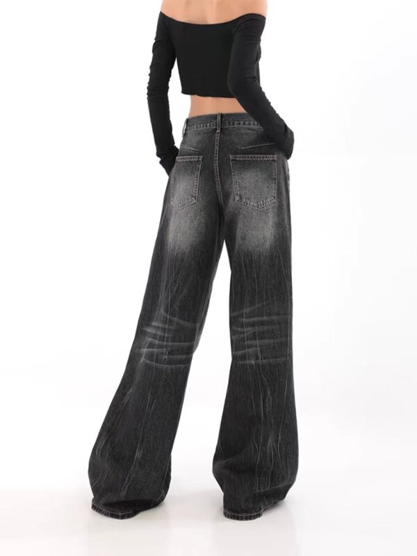 HOUZHOU Y2k Vintage Baggy Jeans Woman Harajuku Korean Fashion Denim Pants Japanese 2000s Style Streetwear Trousers Goth Spring