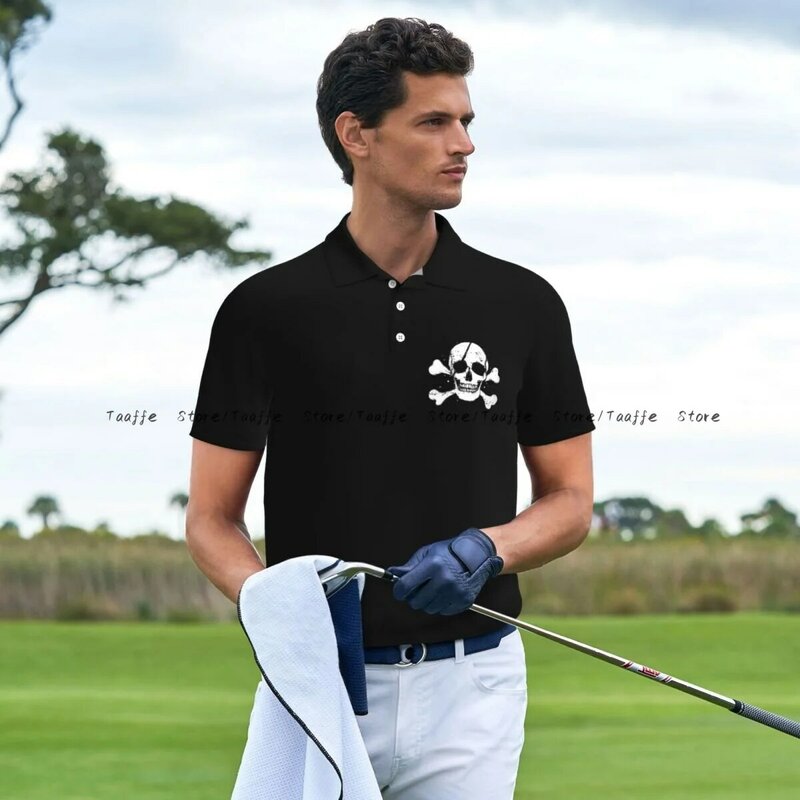 Męska koszulka Polo czarna piracka flaga biznes na co dzień z klapą krótki rękaw t-Shirt top