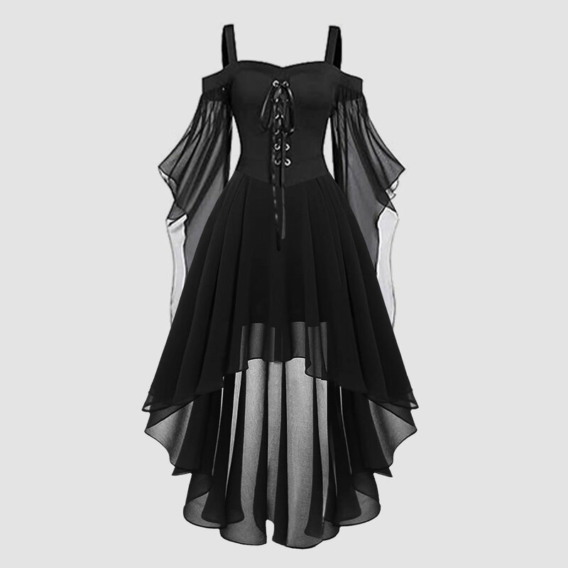 Vestido gótico feminino com cadarço fora do ombro, traje cosplay de bruxa do Dia das Bruxas, malha, linha A pura, vestido de festa longo para mulheres