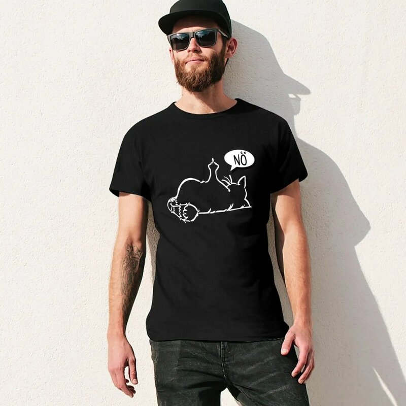 faule lustige Katze zeigt Stinkefinger - N? - schwarze Katze T-Shirt funnys t shirt for men