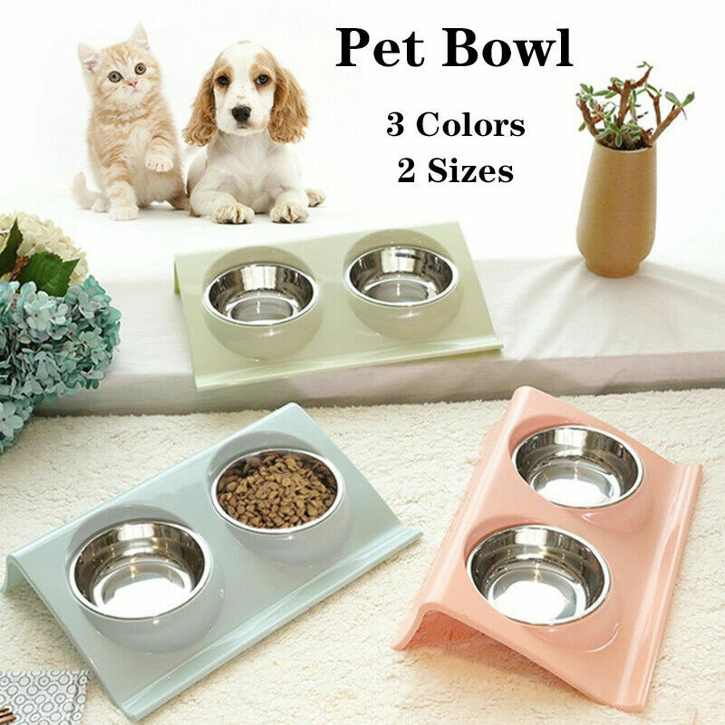 Double layer dual purpose environmentally friendly plastic stainless steel dual bowl pet bowl dog cat food basin